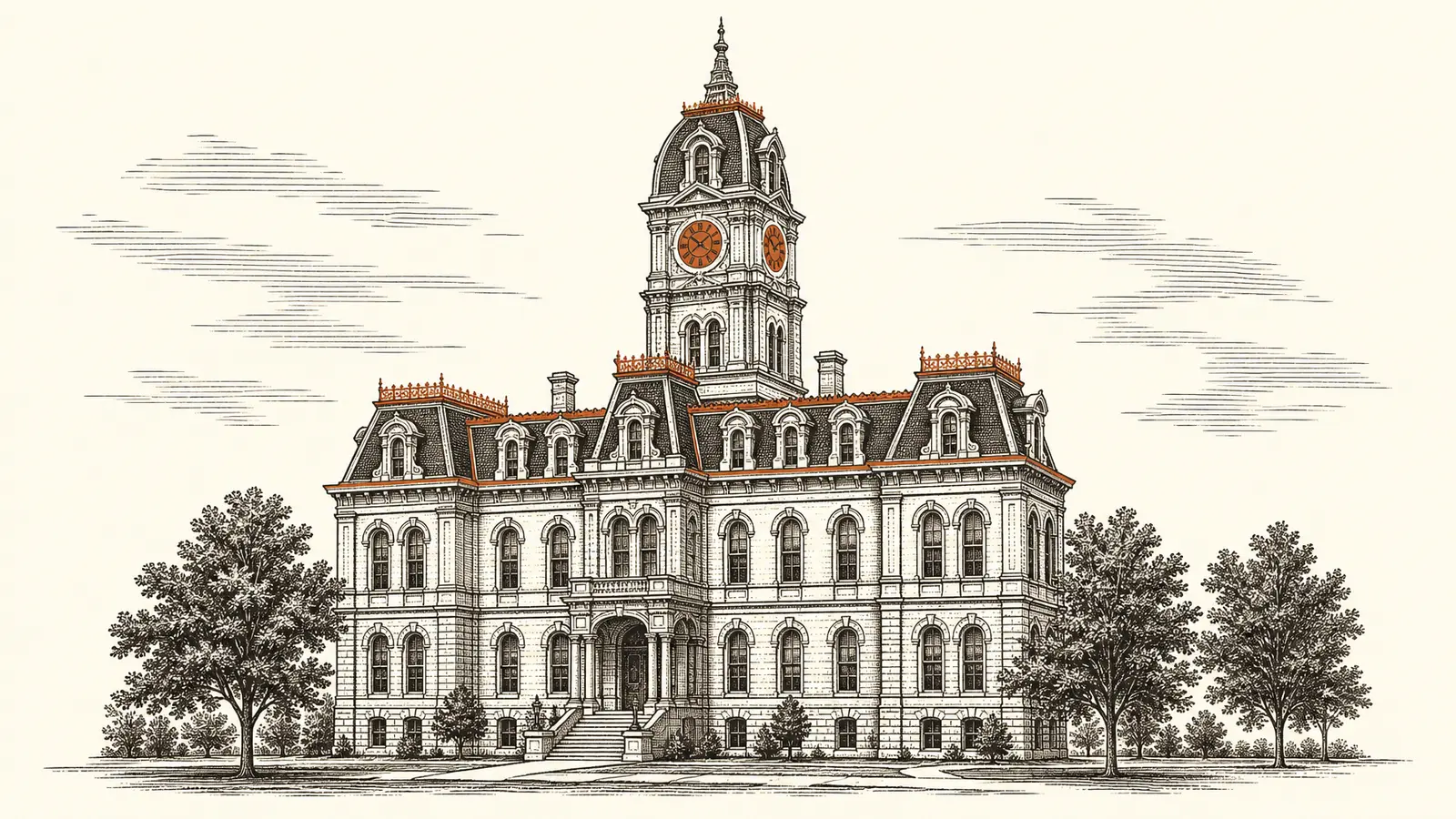 Etching of the Porter County Courthouse in Valparaiso